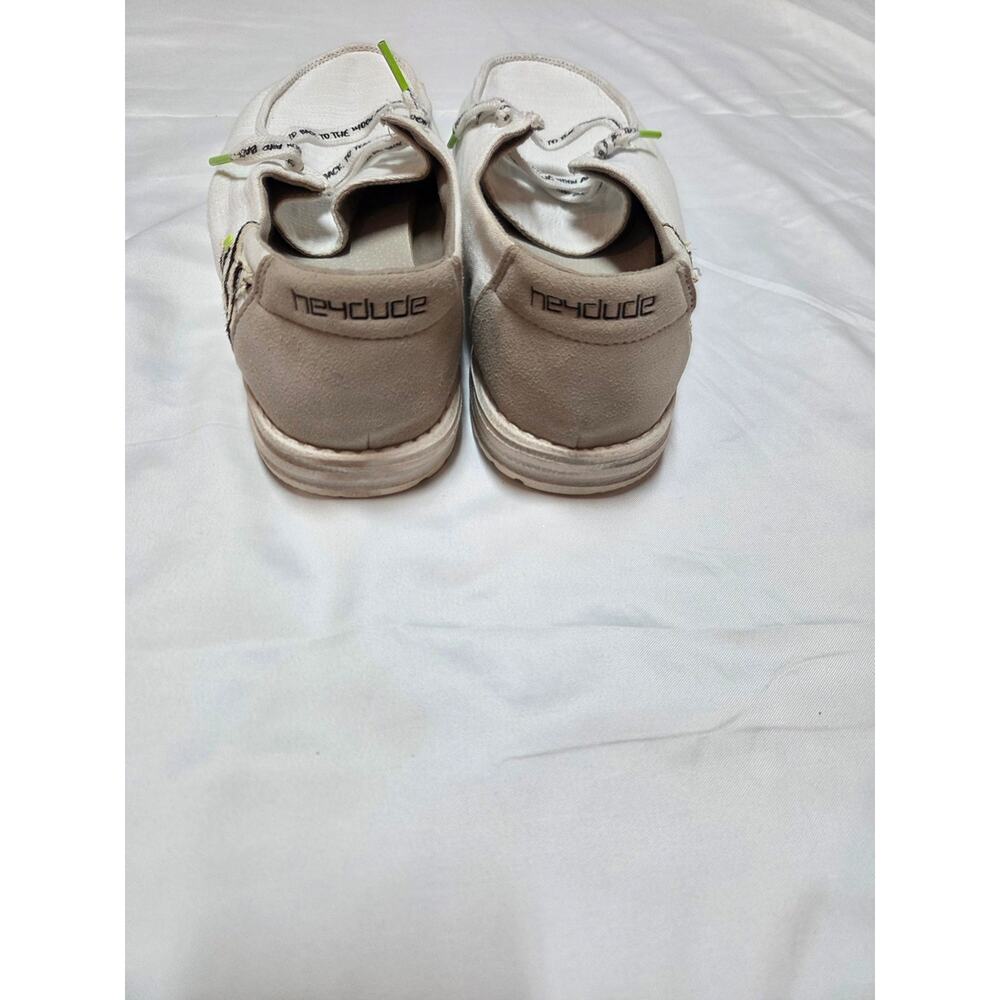 Hey Dude White Canvas Boat Shoes with Neon Green Accents - Picture 3 of 6